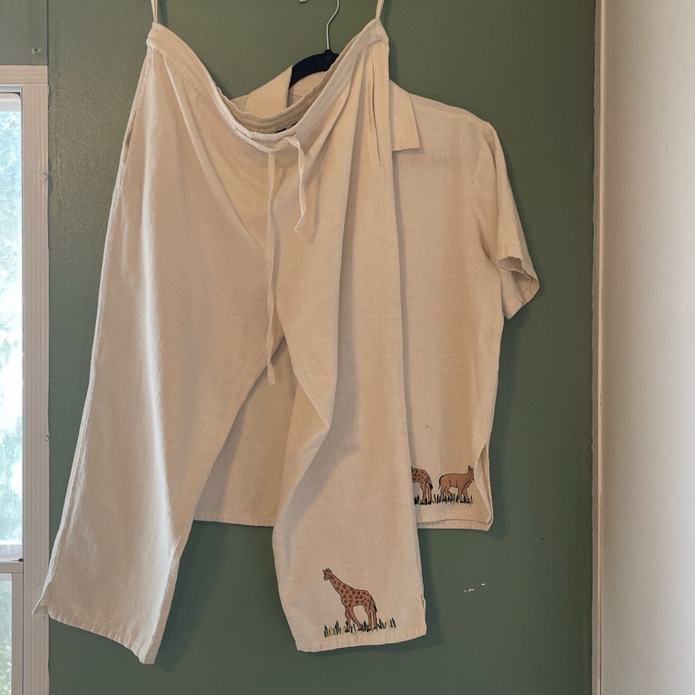 Vintage MPH Collection Cream Short Sleeve with Animal Print Embroidered SET